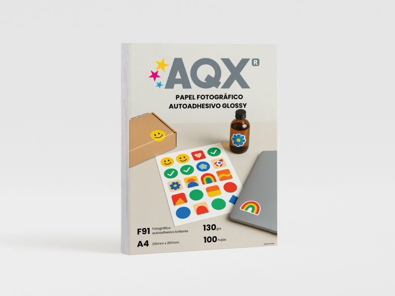 Papel Autoadhesivo Glossy Brillante A4 130grs por 100 Hojas AQX F91