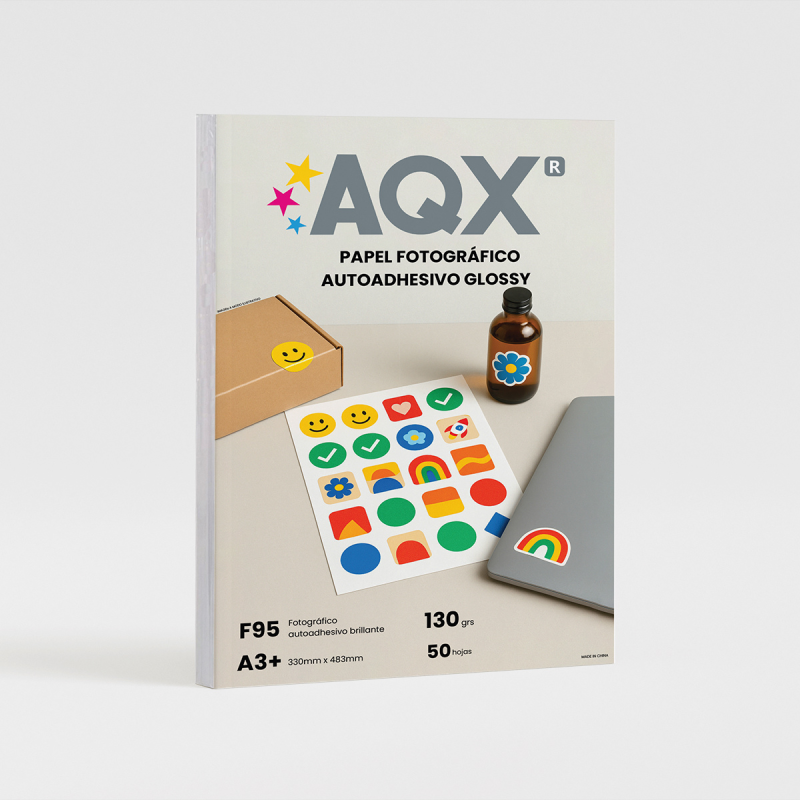 Papel Autoadhesivo Glossy Brillante A3+ 130gr por 50 Hojas AQX F95
