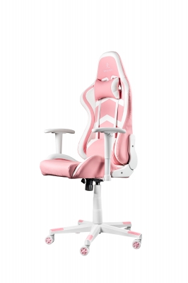 Silla de Oficina GM20 Rosa con detalles en blanco - Mecanismo Mariposa