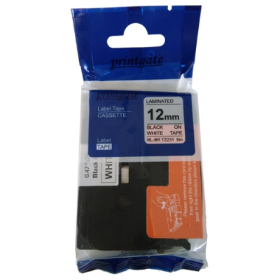 Cinta Para Rotuladora Brother TZ / AZ 231 Negro s/ Blanco 12mm x 8m Alternativa Printgate