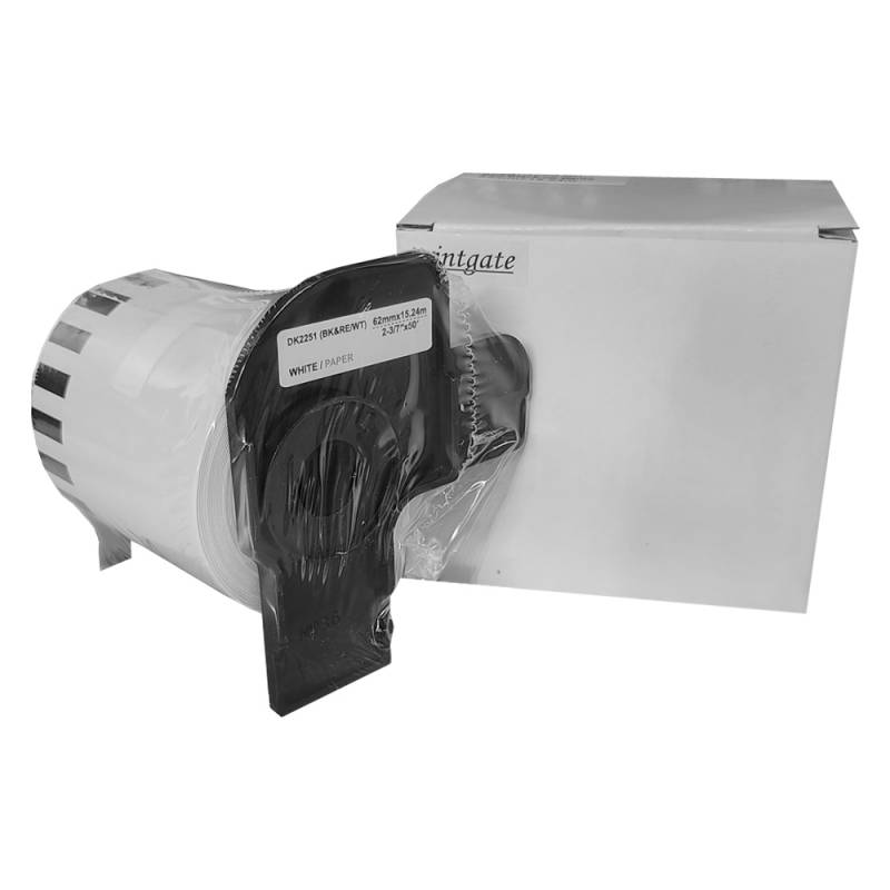 Cinta Rotuladora Printgate DK2251 Negro/Rojo s/ Blanco 62mm x 15.24m Etiqueta Autoadhesiva P/ Brother