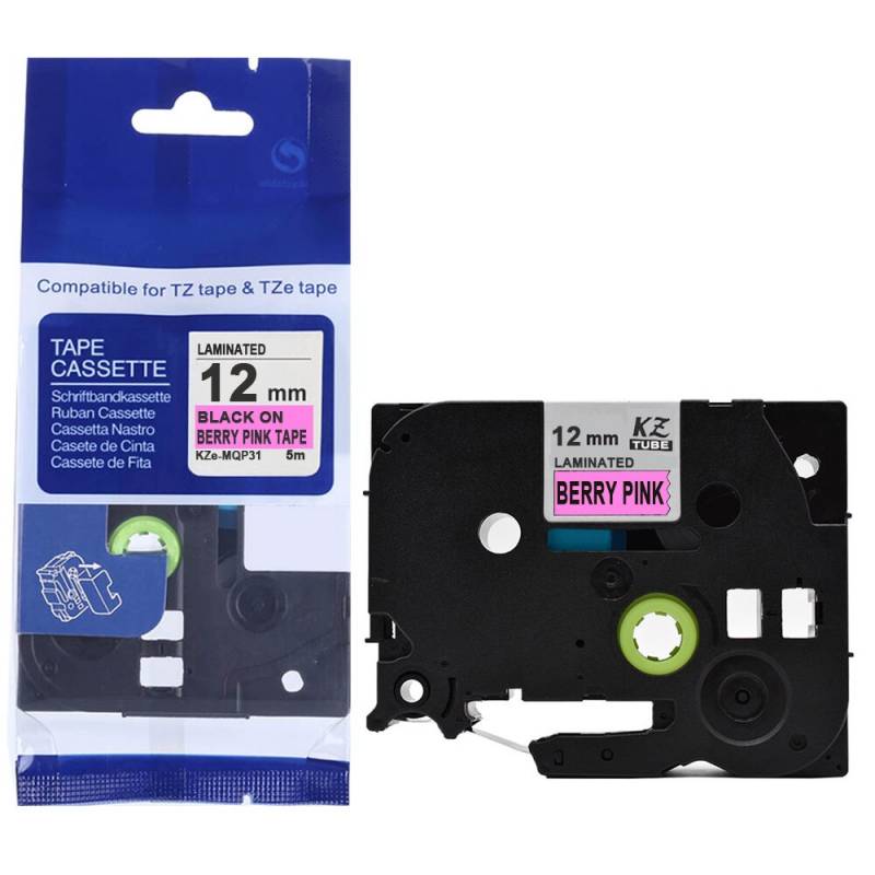 Cinta Rotuladora Printgate TZE MPQ31 Negro s/ Rosa 12mm x 5m P/ Brother