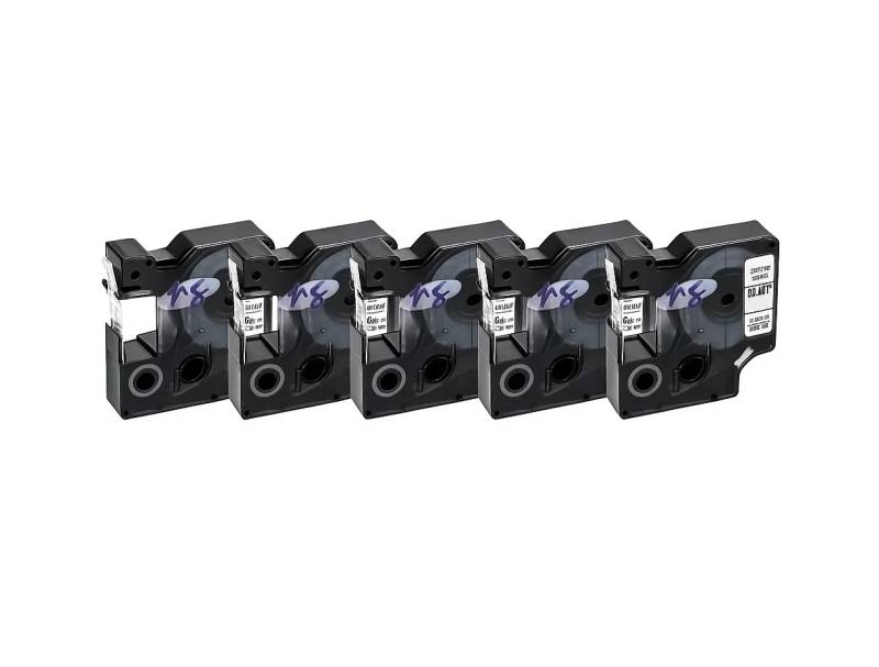 KIT x5 Cintas para Rotuladora Printgate 45013 Negro s/ Blanco 12mm x 7m P/ Dymo