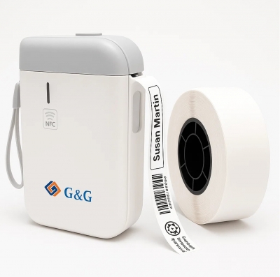 Rotuladora Impresora de Etiquetas Portatil AT-110HW G&G + Cinta 15*30*230 Neg/Transparente
