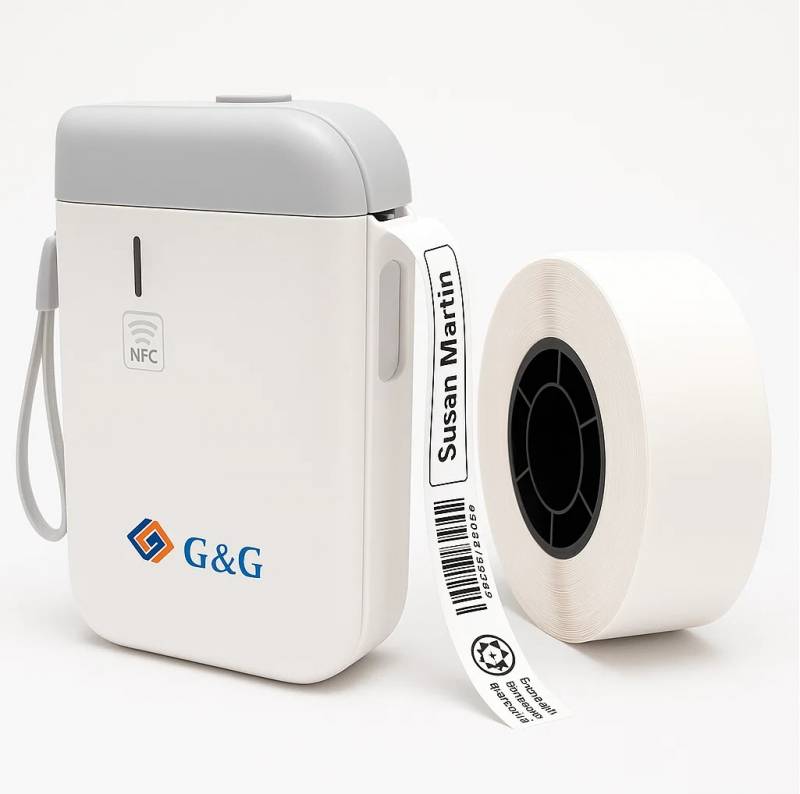 Rotuladora Impresora de Etiquetas Portatil AT-110HW G&G + Cinta 15*30*230 Neg/Transparente
